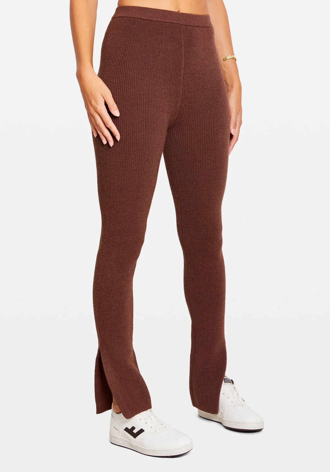 ALAYAH SIDE SPLIT KNIT PANT CHOCOLATE
