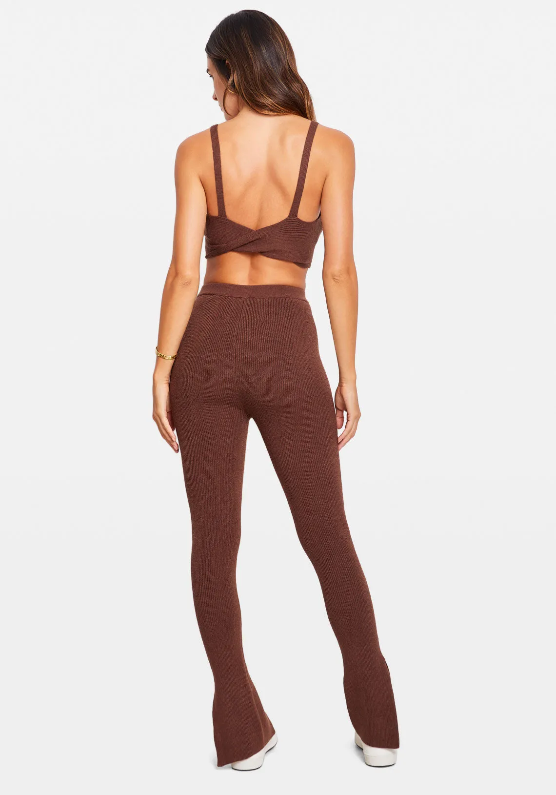 ALAYAH SIDE SPLIT KNIT PANT CHOCOLATE