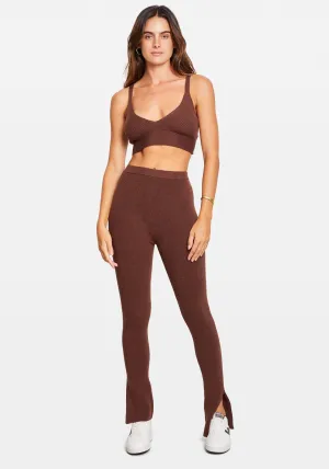 ALAYAH SIDE SPLIT KNIT PANT CHOCOLATE