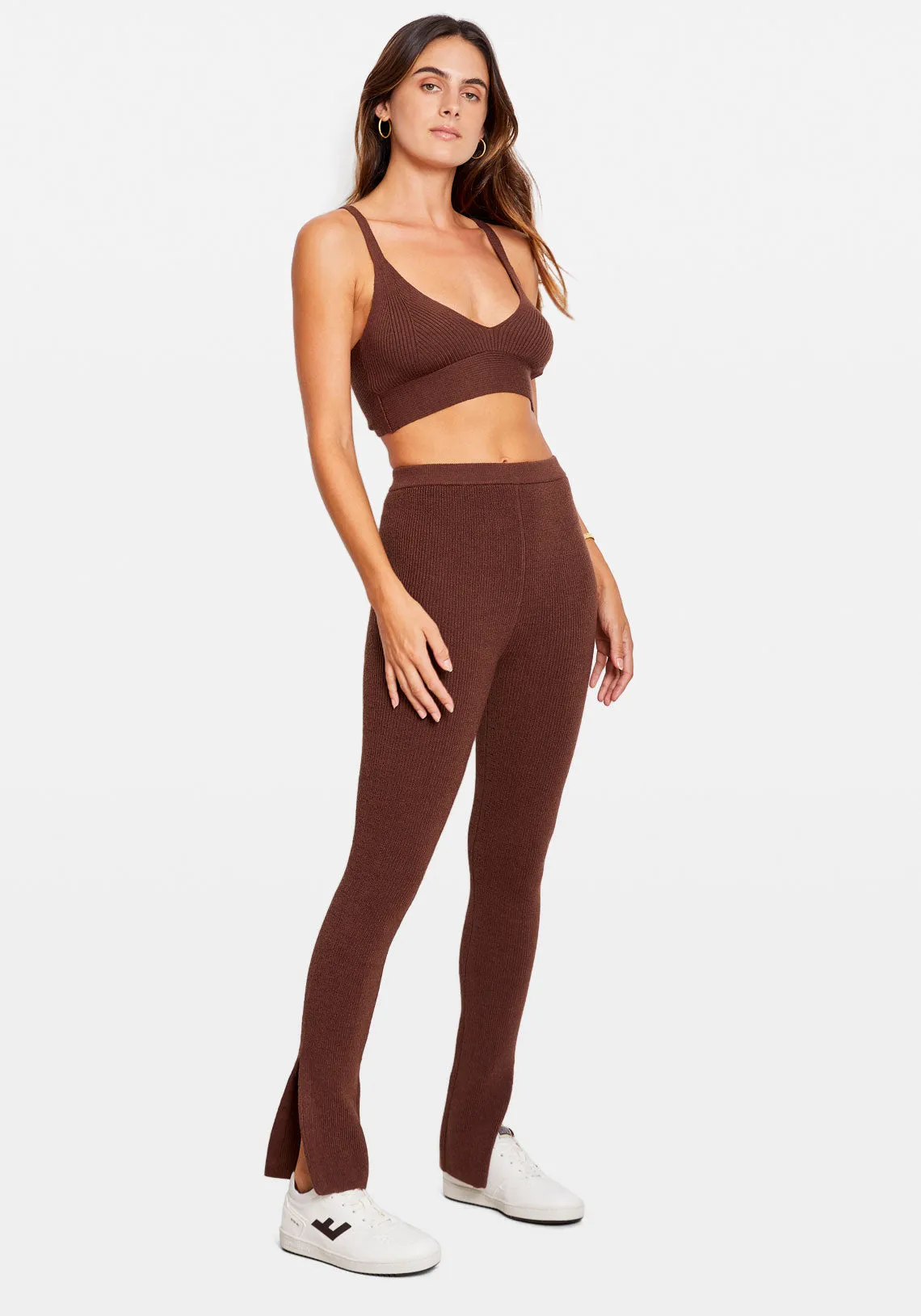 ALAYAH SIDE SPLIT KNIT PANT CHOCOLATE