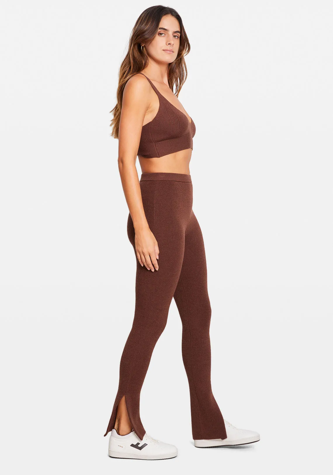 ALAYAH SIDE SPLIT KNIT PANT CHOCOLATE