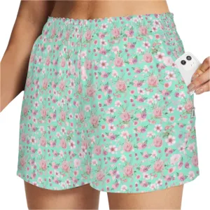 Aqua Floral Zip Pocket Shorts up to 5 XL (FWS)