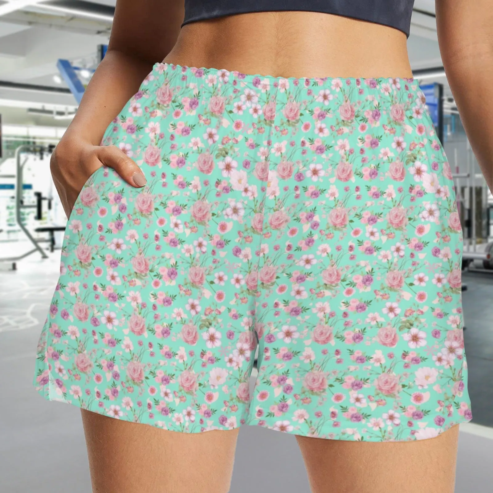 Aqua Floral Zip Pocket Shorts up to 5 XL (FWS)