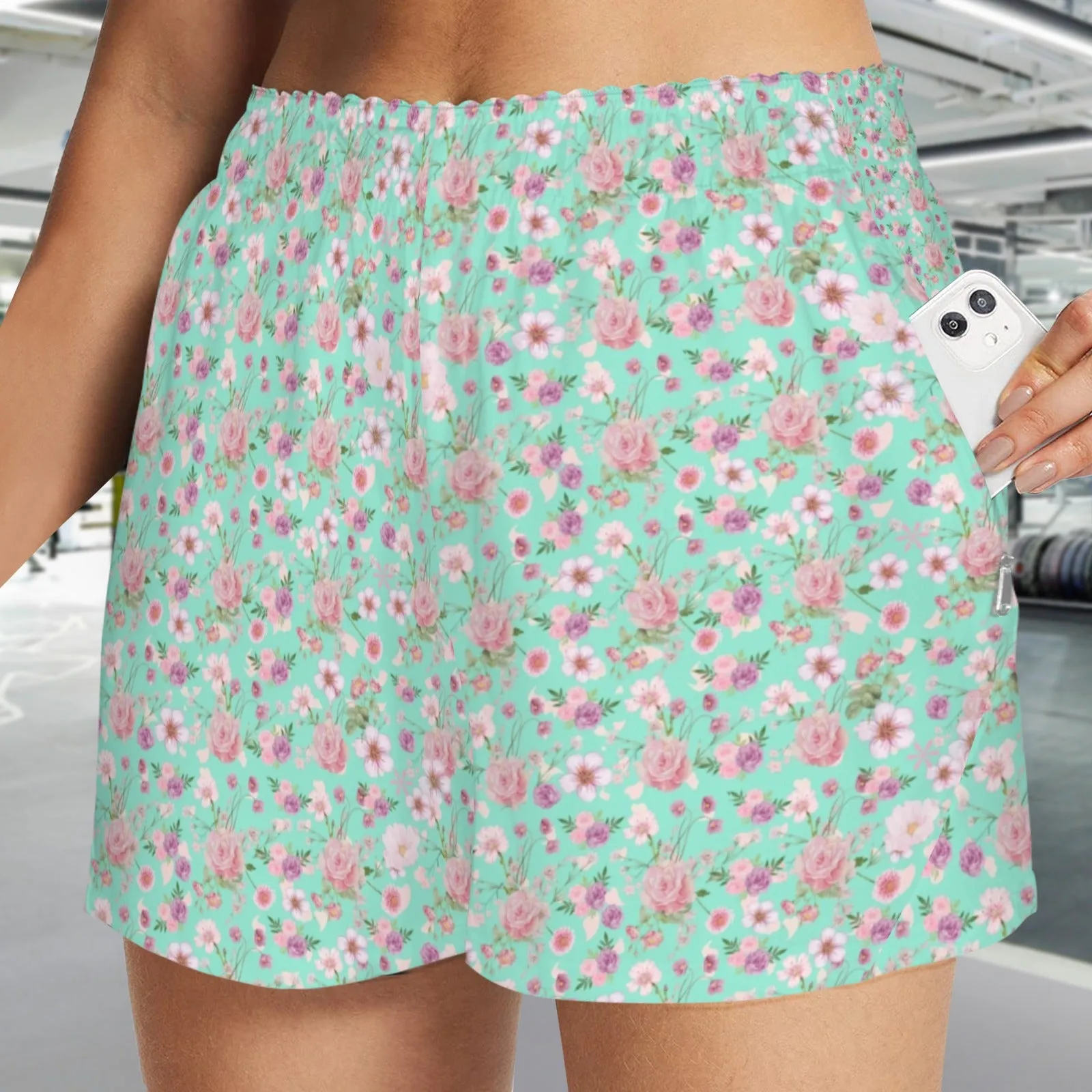Aqua Floral Zip Pocket Shorts up to 5 XL (FWS)