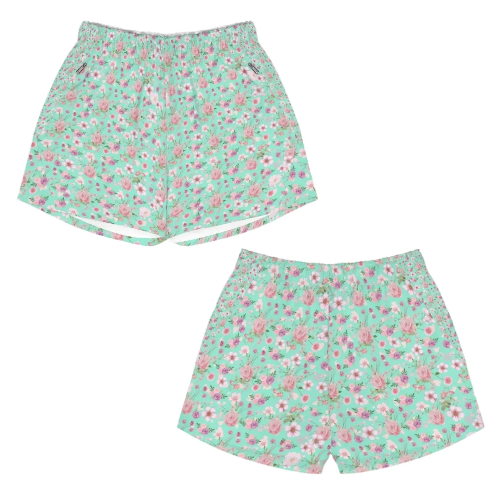 Aqua Floral Zip Pocket Shorts up to 5 XL (FWS)