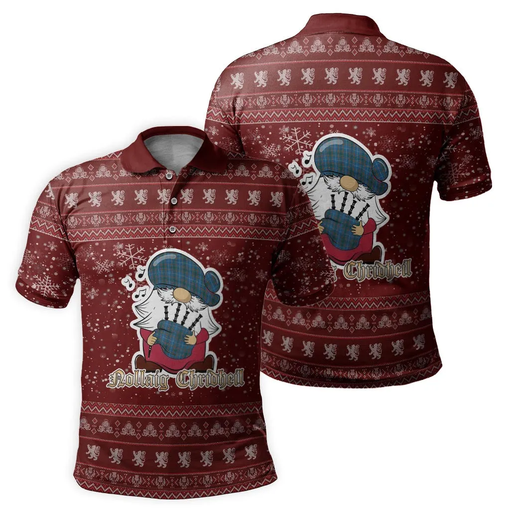 Bain Clan Christmas Family Polo Shirt with Funny Gnome Playing Bagpipes