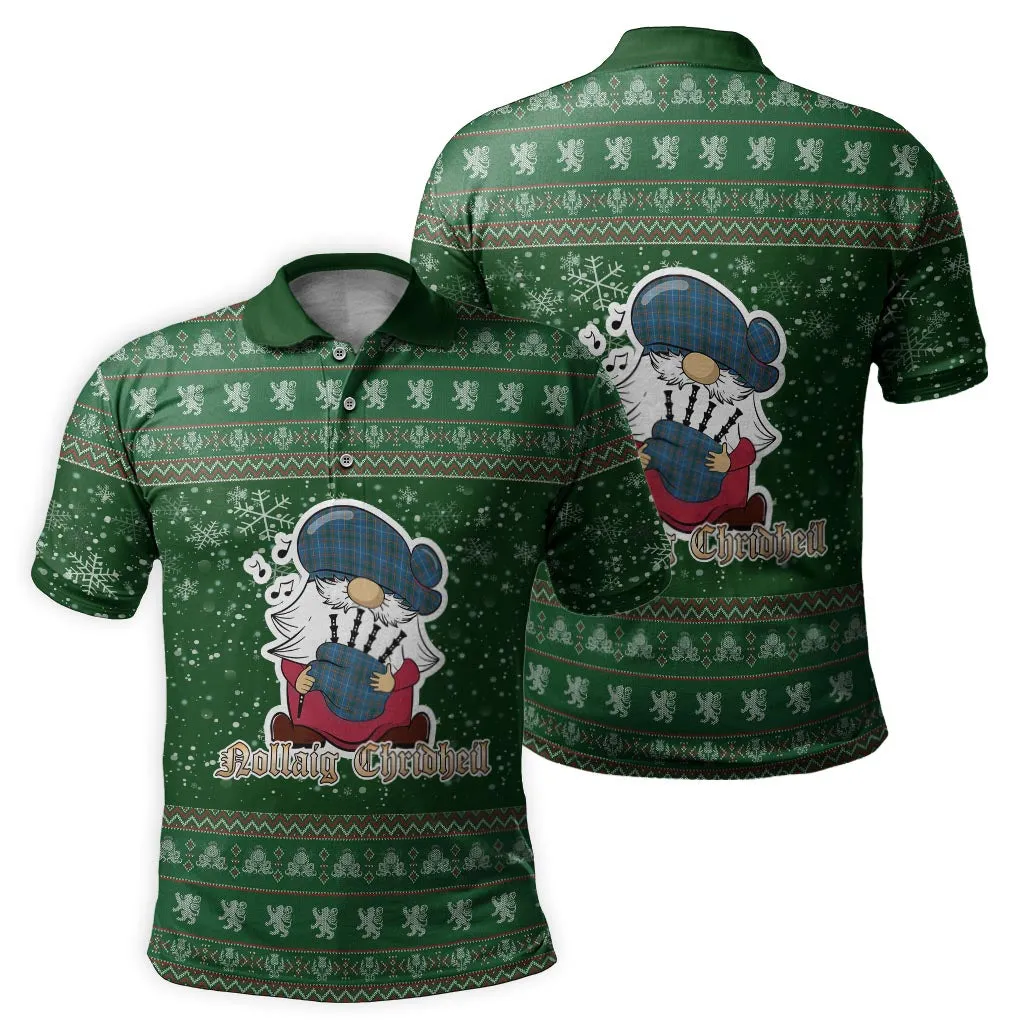 Bain Clan Christmas Family Polo Shirt with Funny Gnome Playing Bagpipes