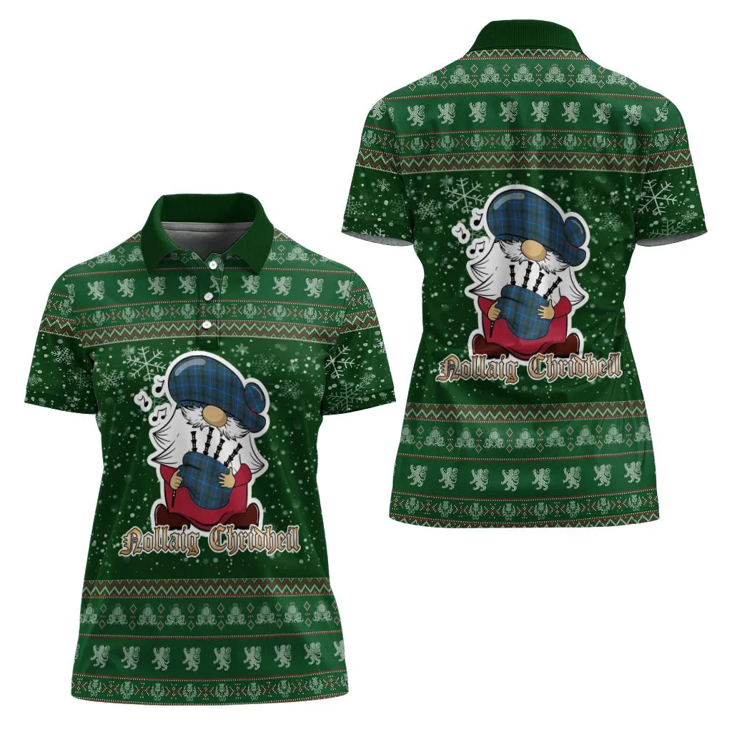 Bain Clan Christmas Family Polo Shirt with Funny Gnome Playing Bagpipes