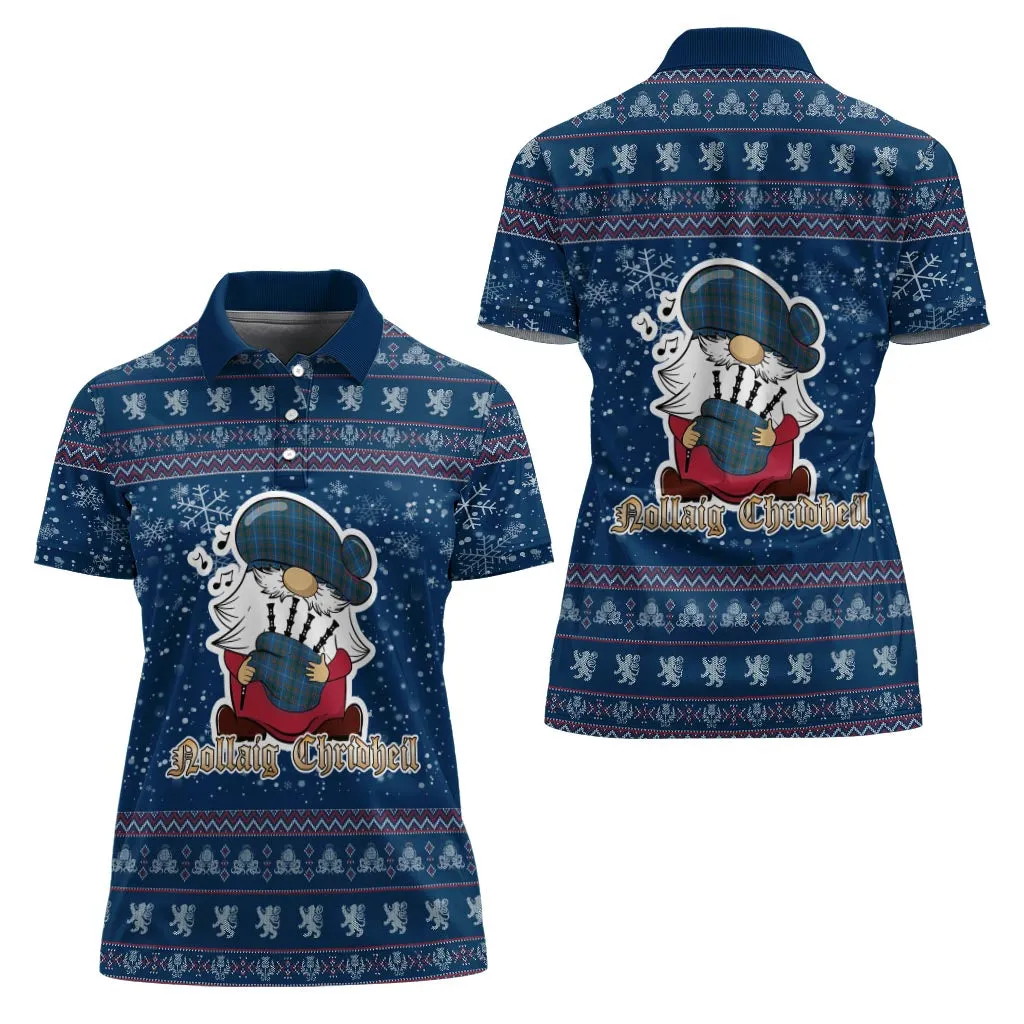 Bain Clan Christmas Family Polo Shirt with Funny Gnome Playing Bagpipes