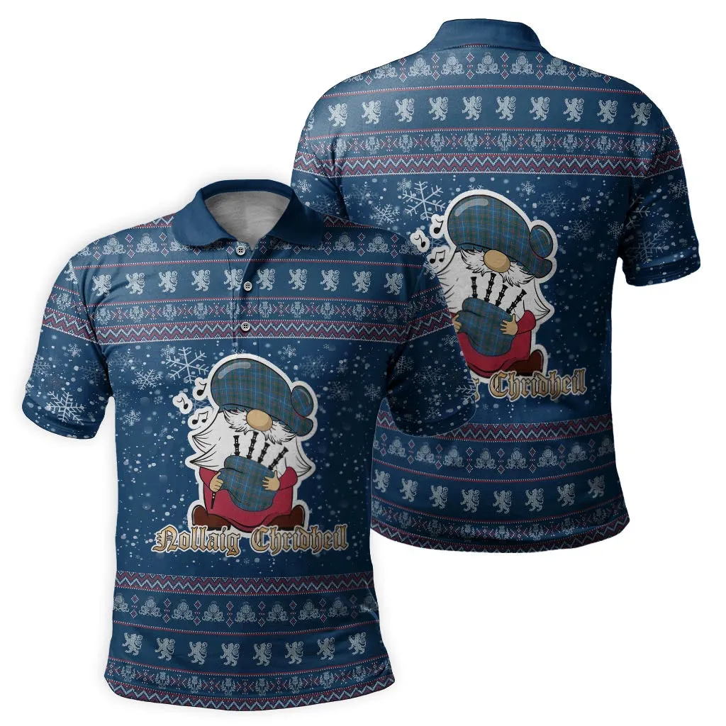 Bain Clan Christmas Family Polo Shirt with Funny Gnome Playing Bagpipes