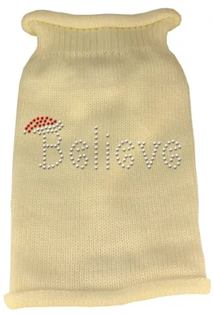 Believe Rhinestone Knit Pet Sweater XL Cream