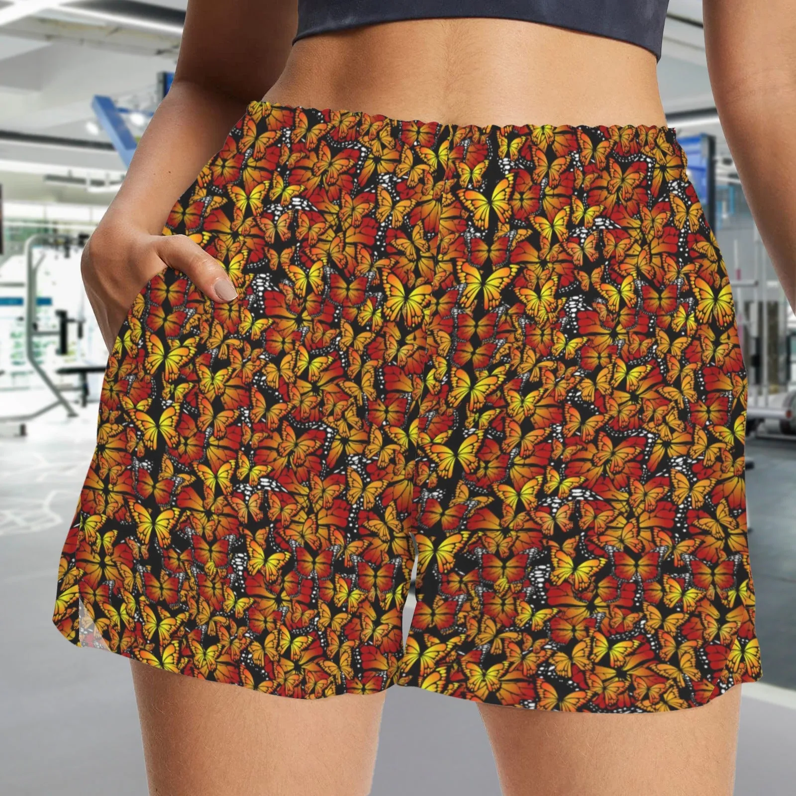 Butterflies Orange Zip Pocket Shorts up to 5 XL (FWS)
