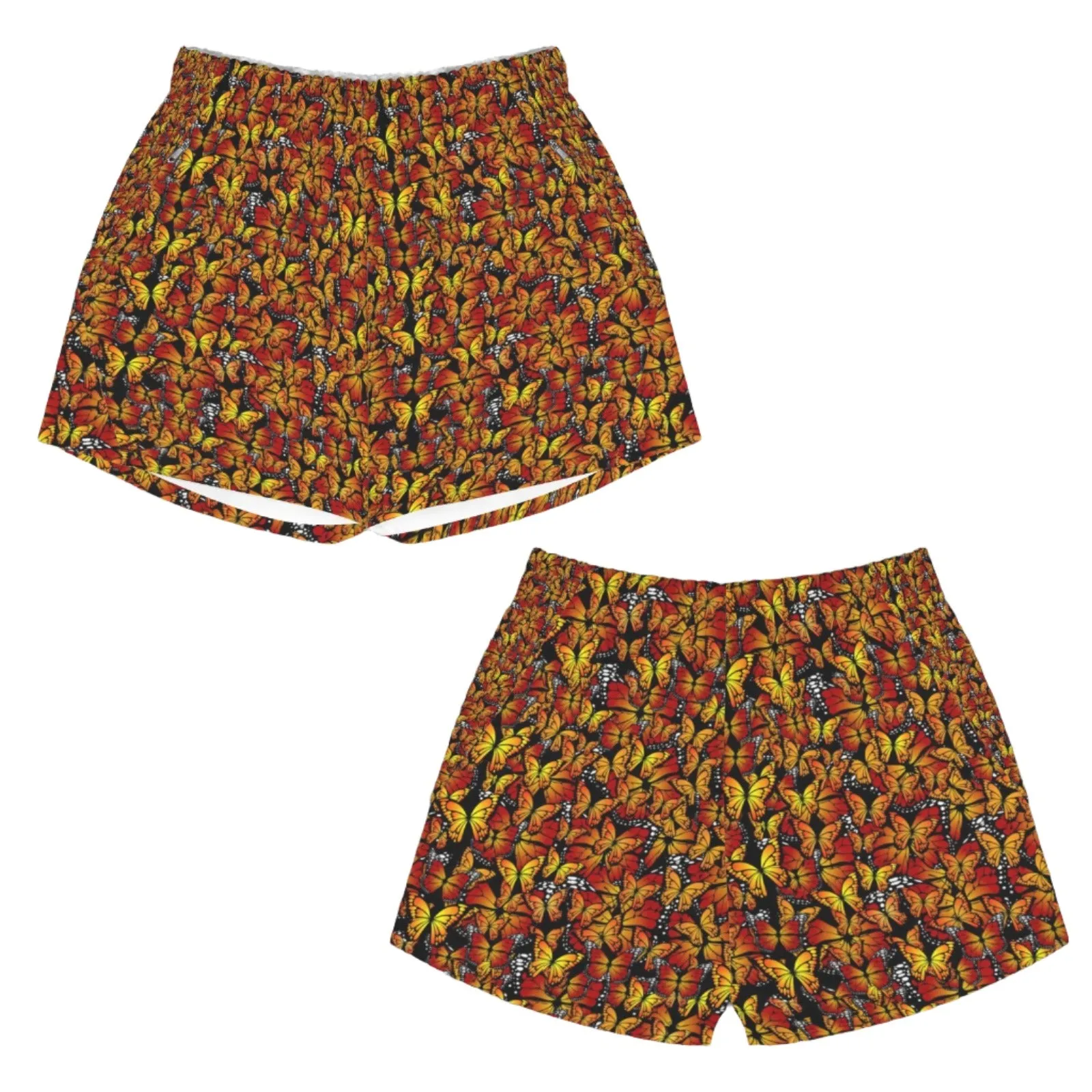 Butterflies Orange Zip Pocket Shorts up to 5 XL (FWS)