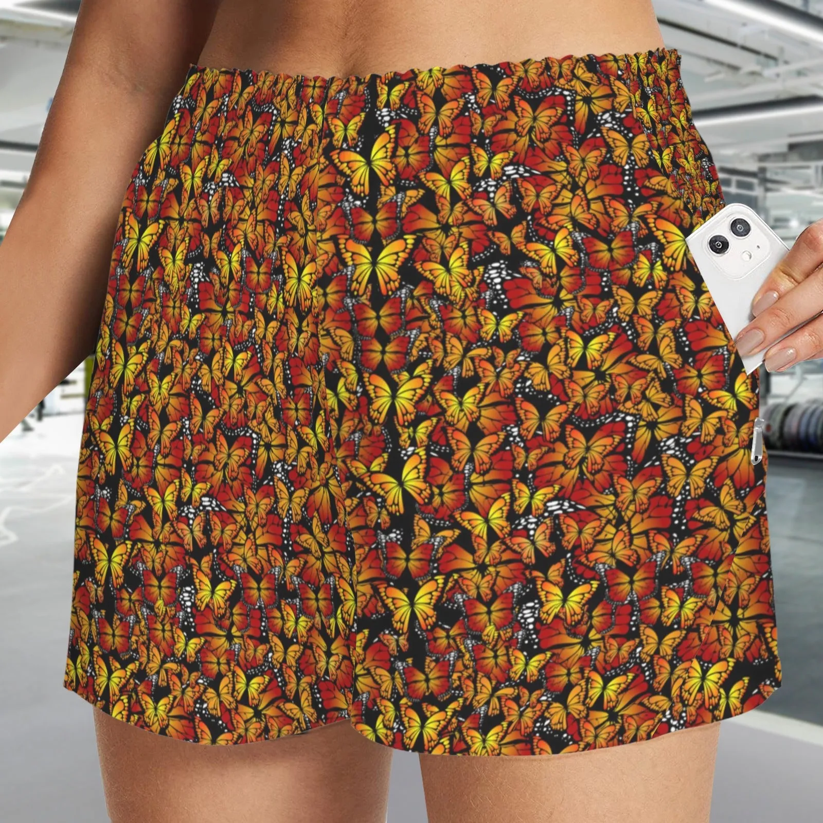 Butterflies Orange Zip Pocket Shorts up to 5 XL (FWS)