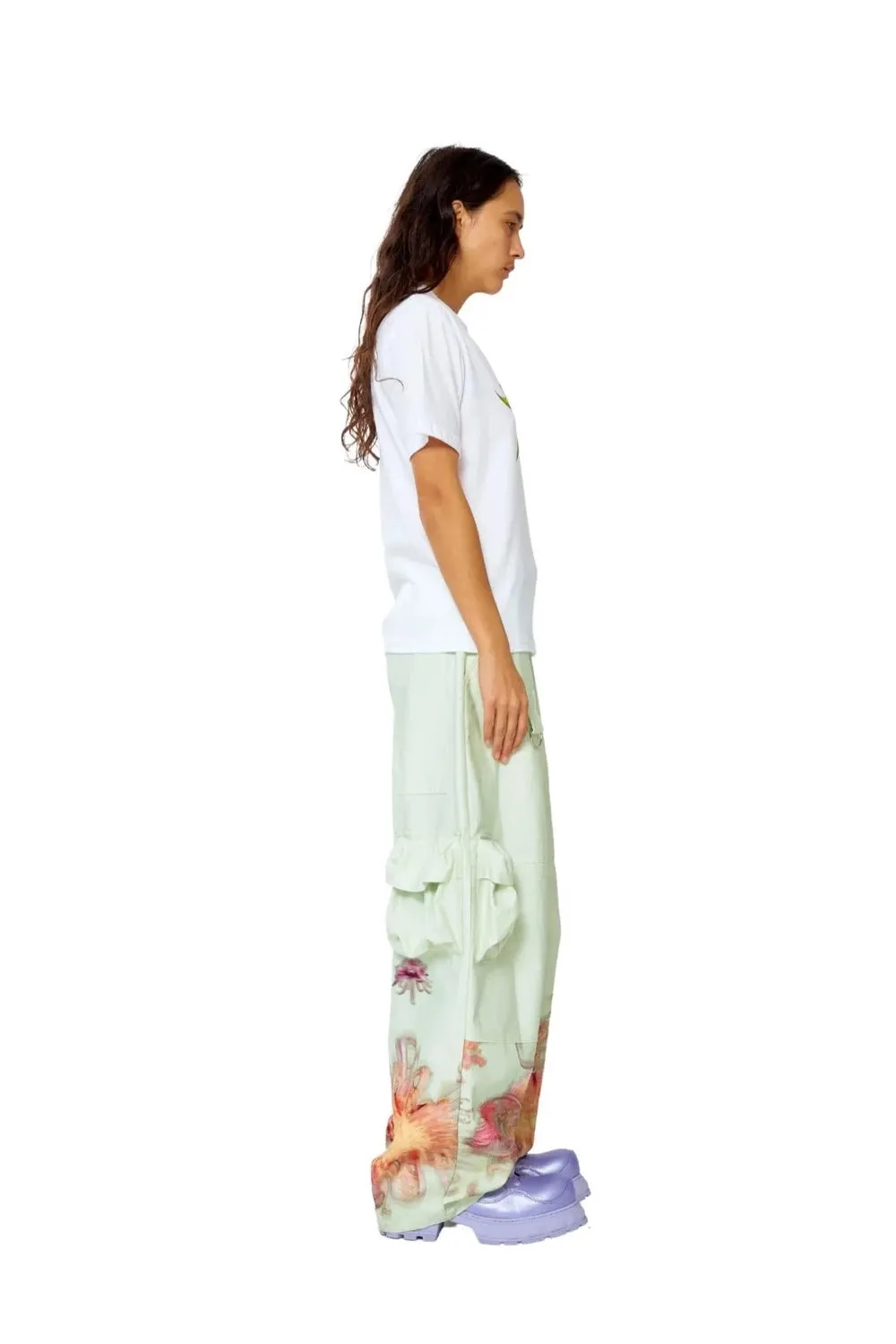 Collina Strada - Lawn Cargo Pant: Mint Chrysanthemum