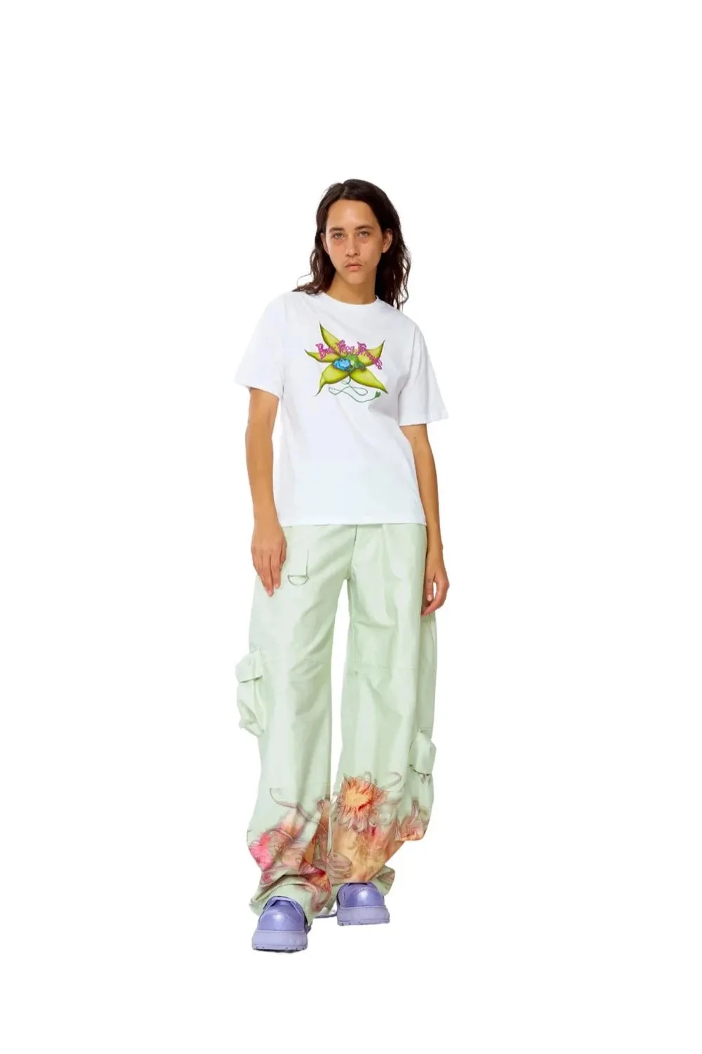 Collina Strada - Lawn Cargo Pant: Mint Chrysanthemum