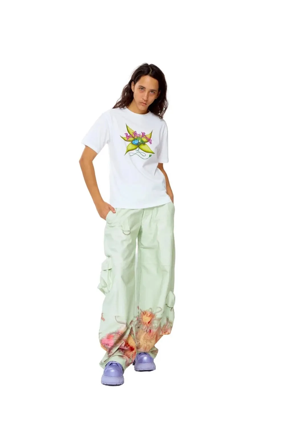 Collina Strada - Lawn Cargo Pant: Mint Chrysanthemum