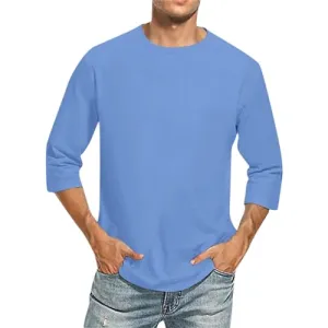 Crewneck Sweatshirt Men,Baseball 3/4 Sleeve Shirt Men Lightning Deals of Today Three Quarter Sleeve Gym Tops Men Casual Scoop Neck Blouse Solid Loose Comfy Blouse Mens Blue