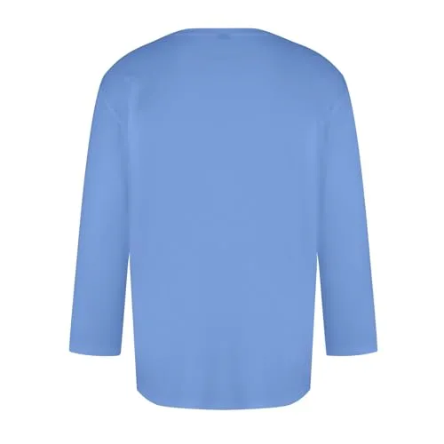 Crewneck Sweatshirt Men,Baseball 3/4 Sleeve Shirt Men Lightning Deals of Today Three Quarter Sleeve Gym Tops Men Casual Scoop Neck Blouse Solid Loose Comfy Blouse Mens Blue