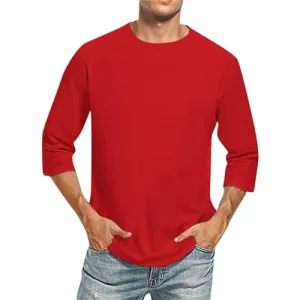 Crewneck Sweatshirt Men,Raglan Shirt Men Lightning Deals of Today Classic 3/4 Sleeve Beach Scoop Neck Tee Shirt Men Solid Color Loose Shirt Comfortable T Shirt Men Red
