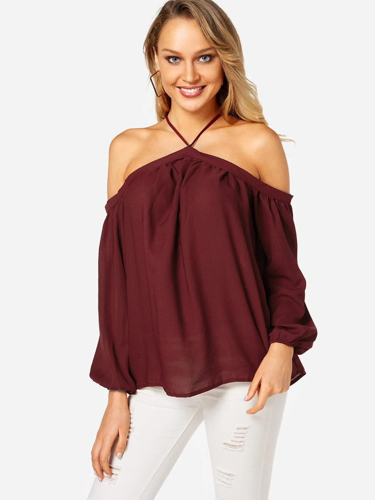 Custom Halter Spaghetti Strap Long Sleeve Blouses