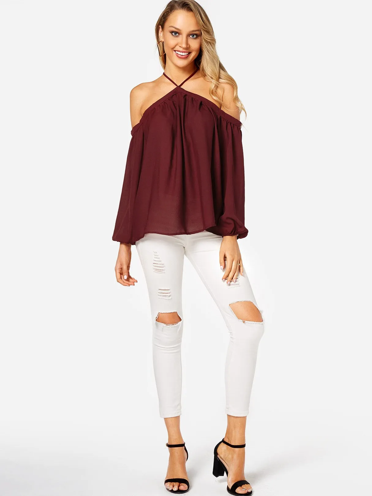 Custom Halter Spaghetti Strap Long Sleeve Blouses