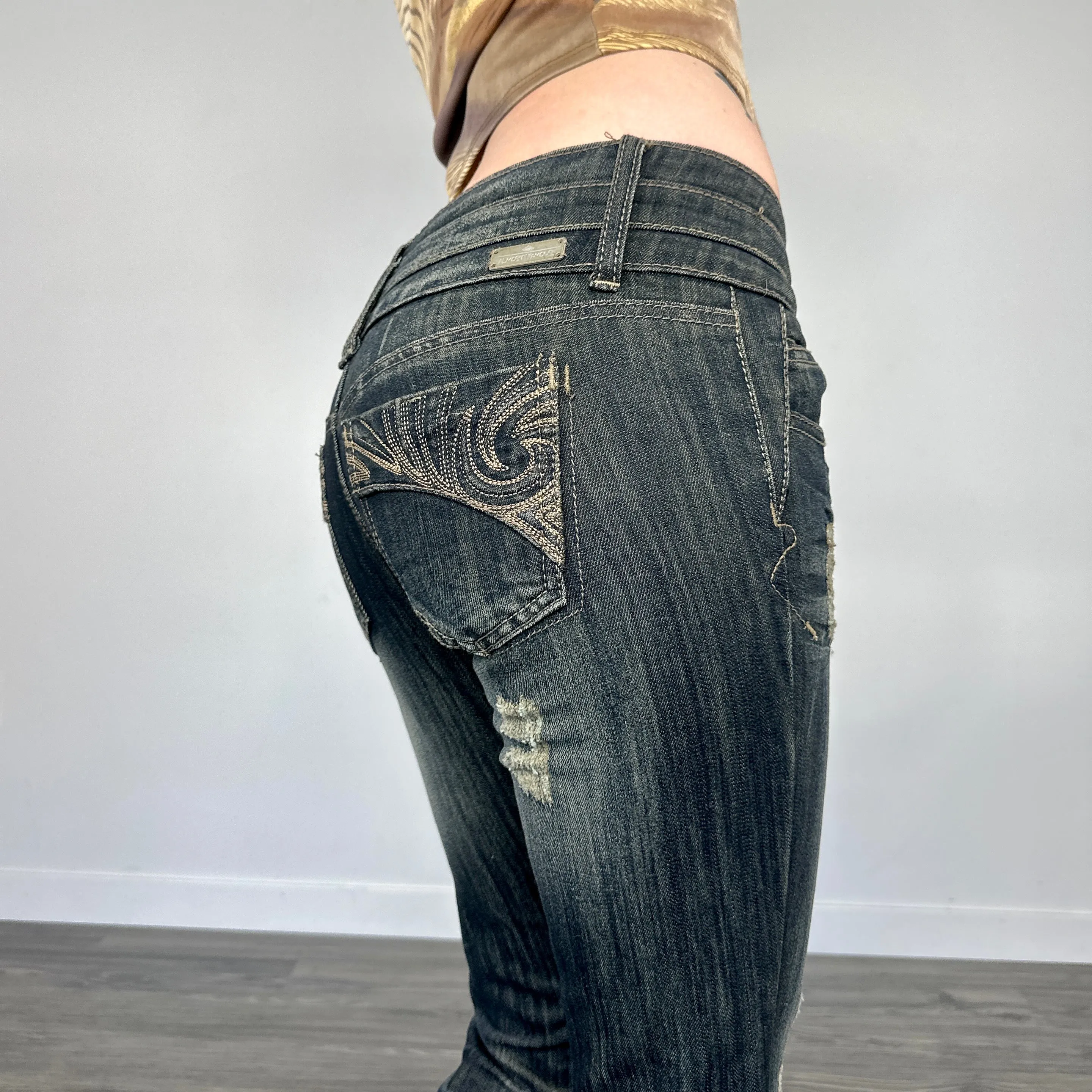 Dark Washed Distressed Skinny Denim (XS/S)