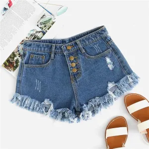 Distressed Denim Frayed Hem Shorts