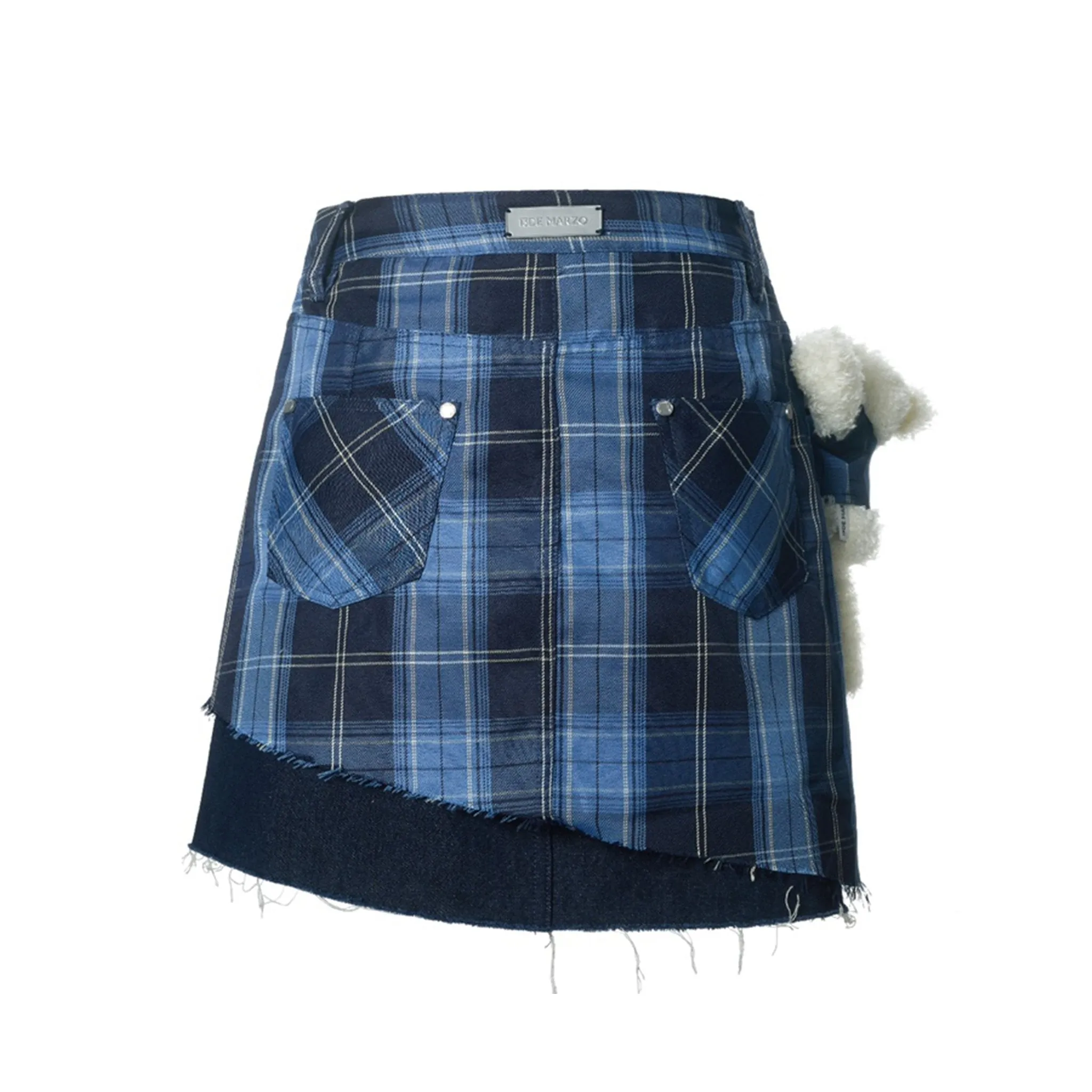 Doozoo Plaid Denim Skirt in Blue