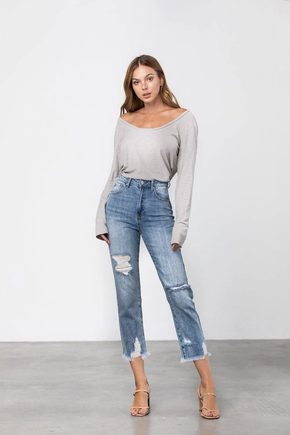Good Karma Cropped Denim "Mom" Jeans - Final Sale