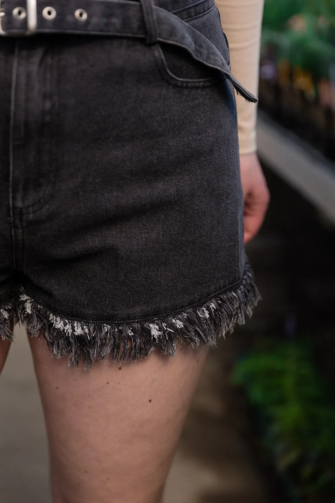 Liberty Washed Black Denim Shorts