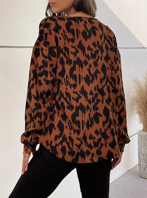 Long Sleeve Leopard Print Shirt Top