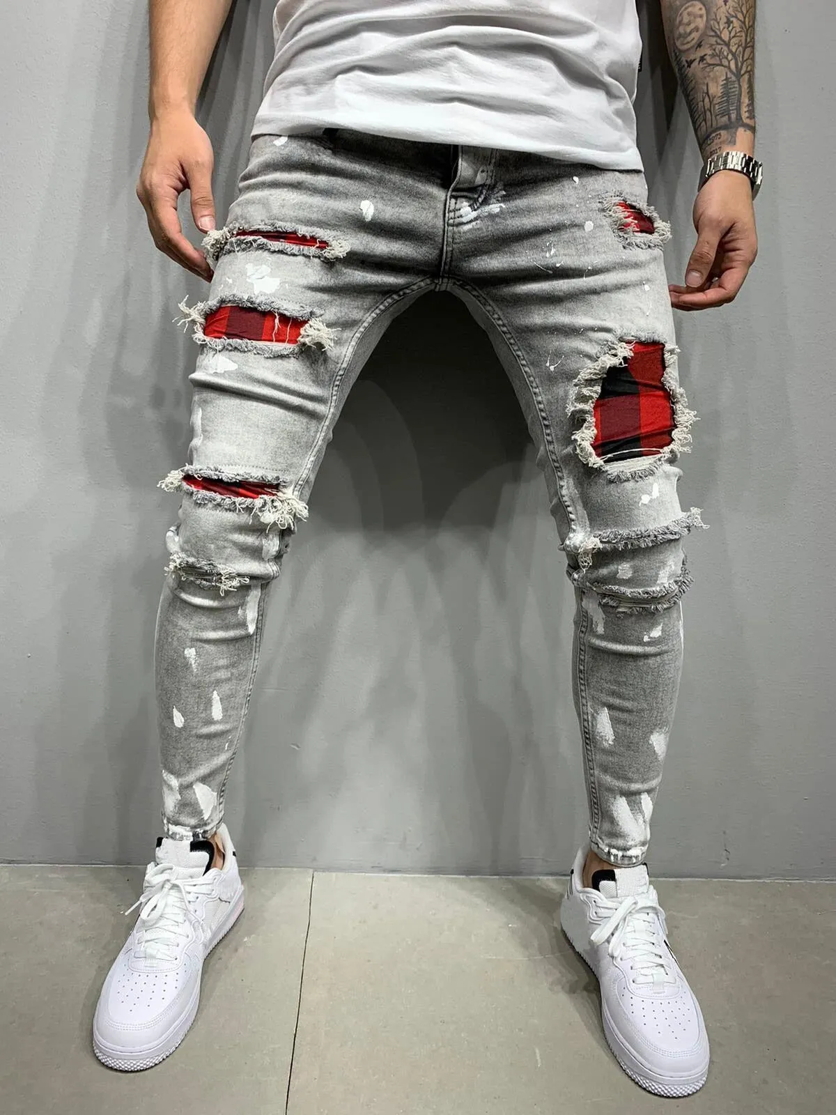 Men's Fashion Street Style Ripped Skinny Jeans