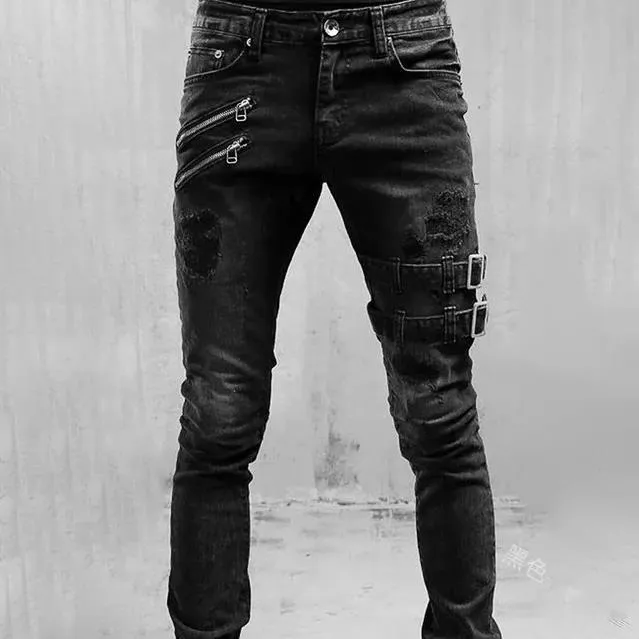 Men's Fashion Street Style Ripped Skinny Jeans