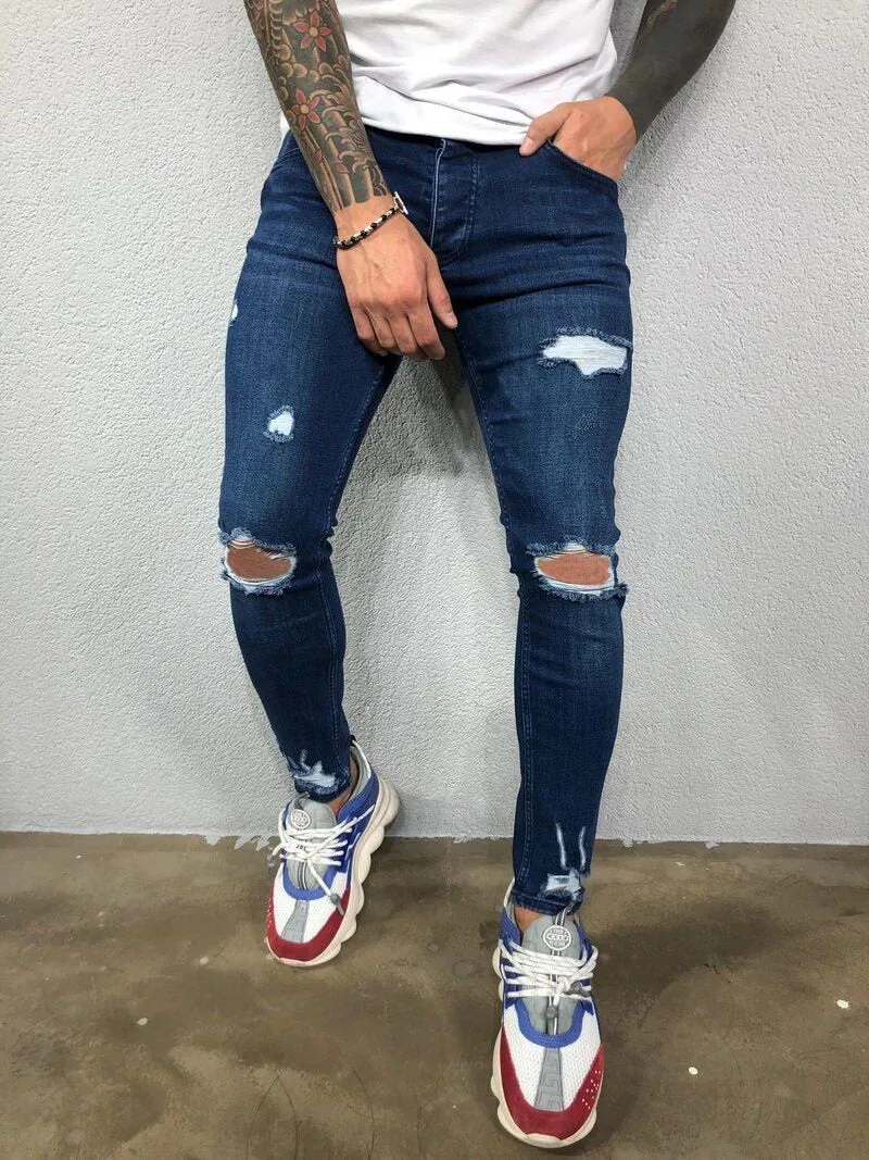 Men's Fashion Street Style Ripped Skinny Jeans