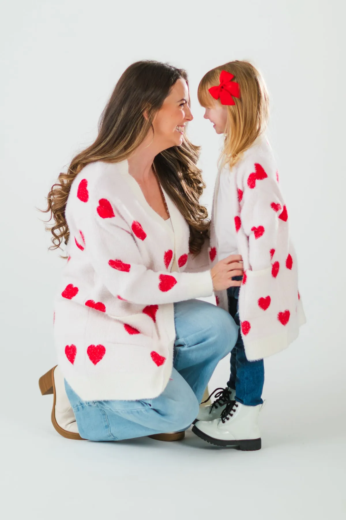 Mom & Me - White & Red Heart Cardigan
