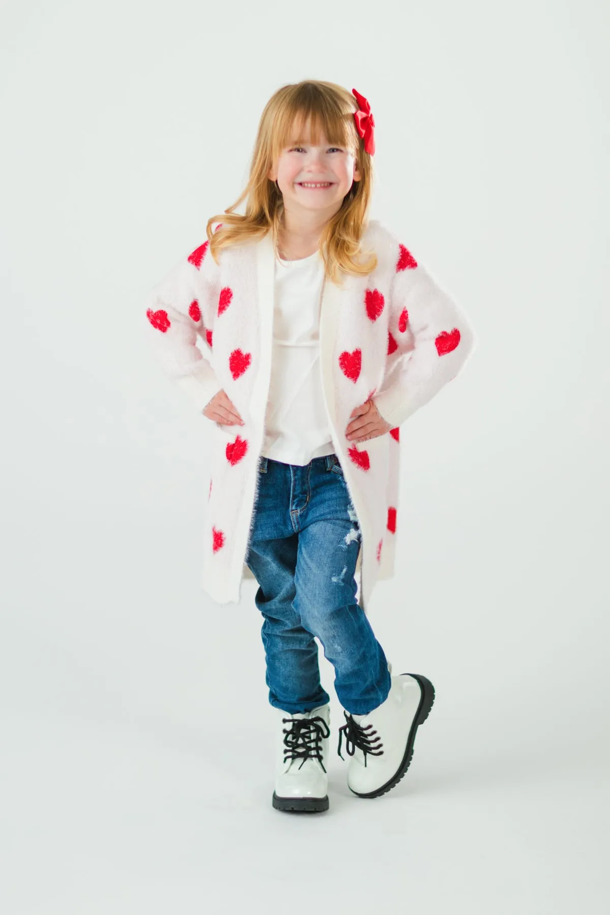 Mom & Me - White & Red Heart Cardigan