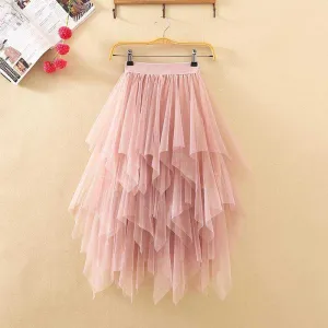 NiceMix 2020 Rushed Hot Sale Knee-length Chinese Style Solid Spring Of Women's Elastic Waist Irregular Gauze Ball Gown Mesh Skir
