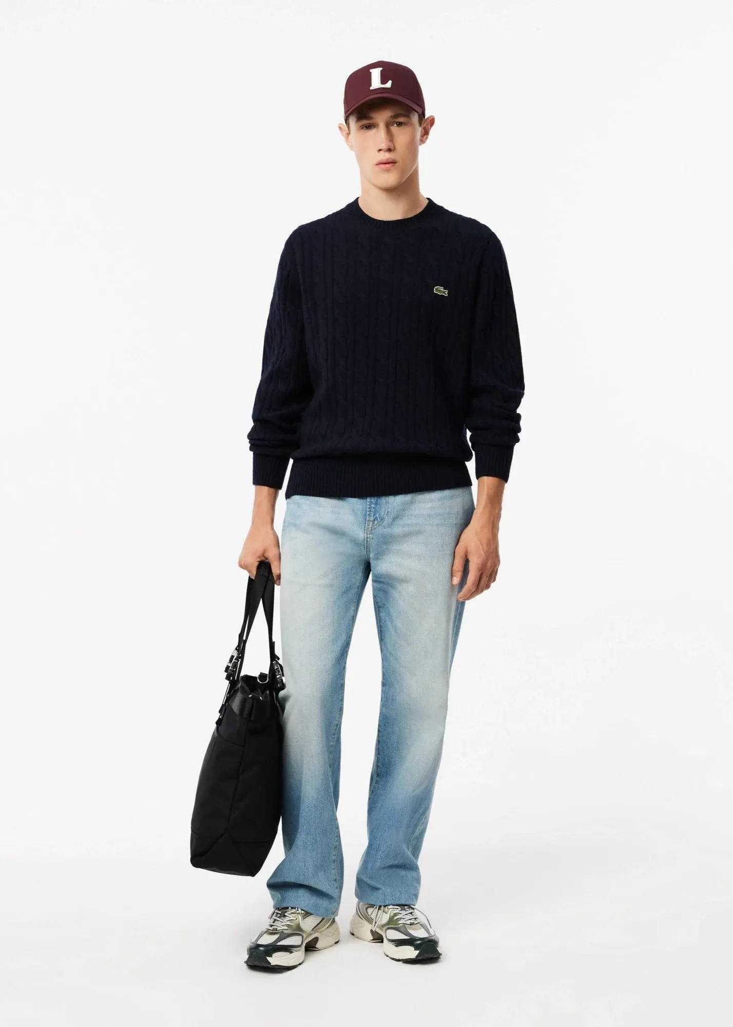 Pull torsadé Lacoste marine en laine