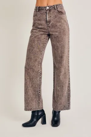 "Western Dream" High Waisted Washed Black Denim Wide Leg Jeans