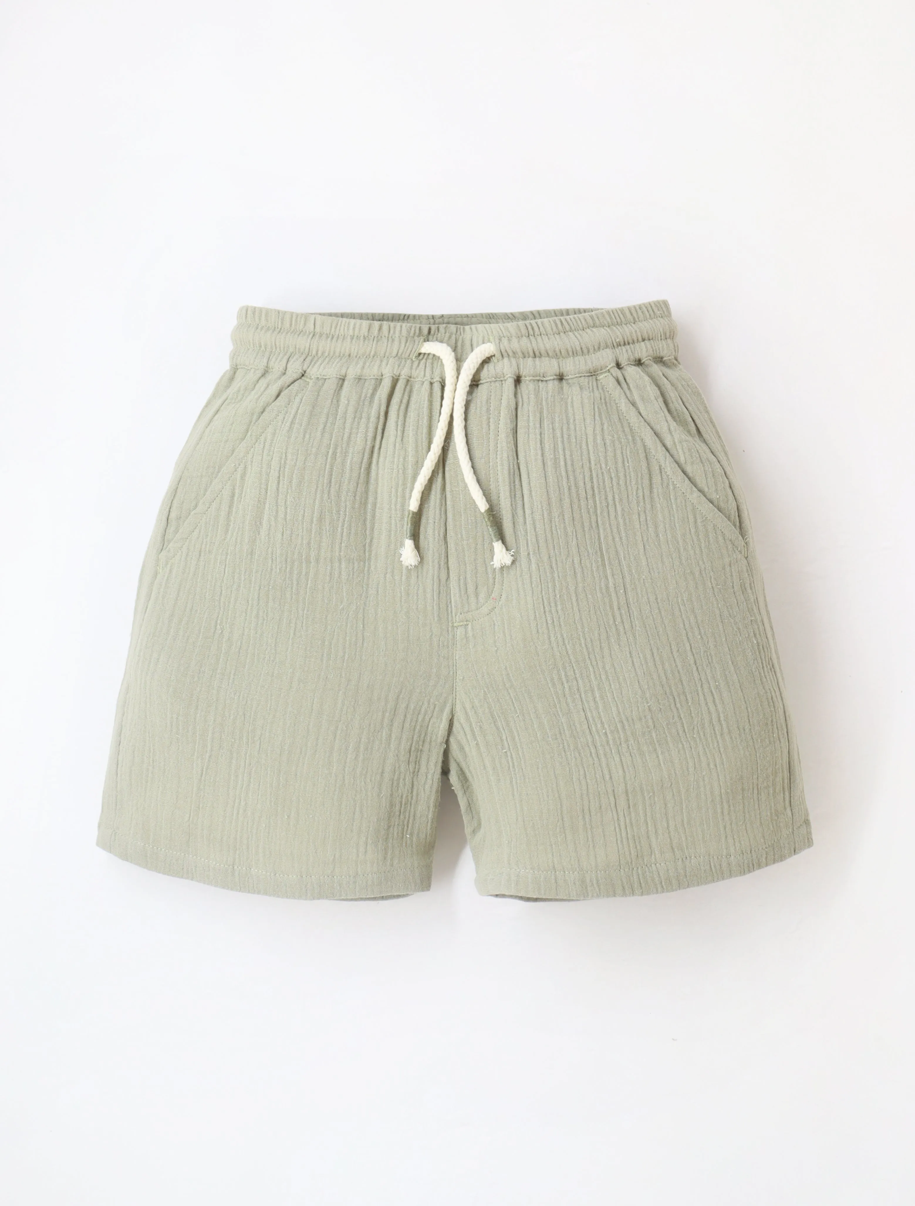 Smart Casual Cotton Olive Knee Length Elasticated with Pockets Shorts For Boys