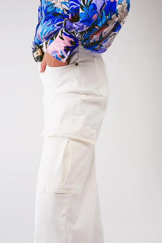Straight Leg Cargo Jeans In White