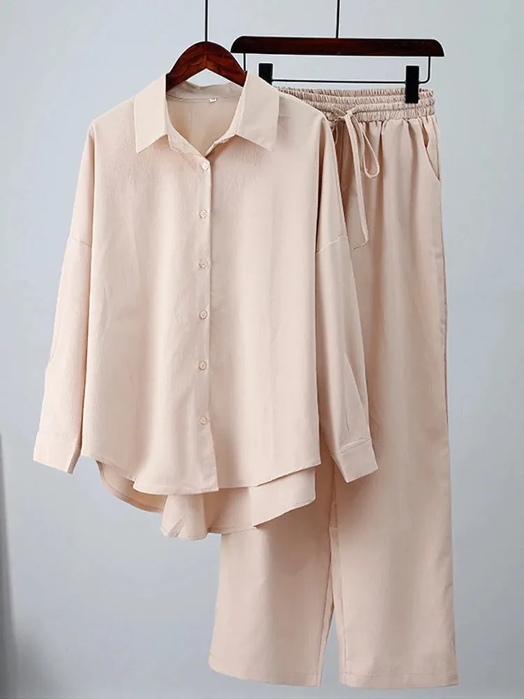 Two-Piece Set Top and Wide Leg Pants Loose Style Fall Outfits Clothes