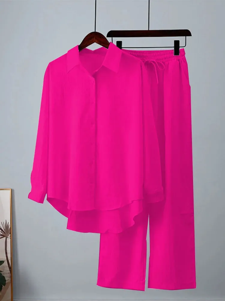 Two-Piece Set Top and Wide Leg Pants Loose Style Fall Outfits Clothes