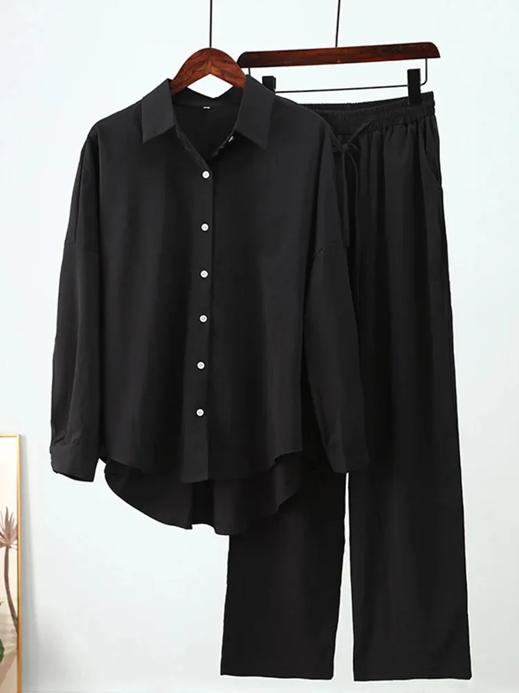 Two-Piece Set Top and Wide Leg Pants Loose Style Fall Outfits Clothes