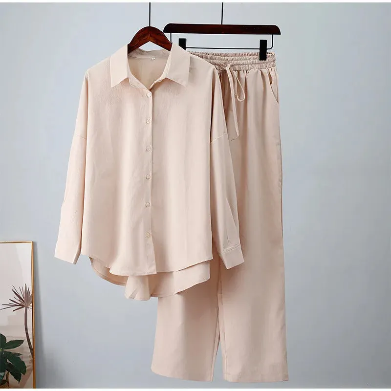 Two-Piece Set Top and Wide Leg Pants Loose Style Fall Outfits Clothes