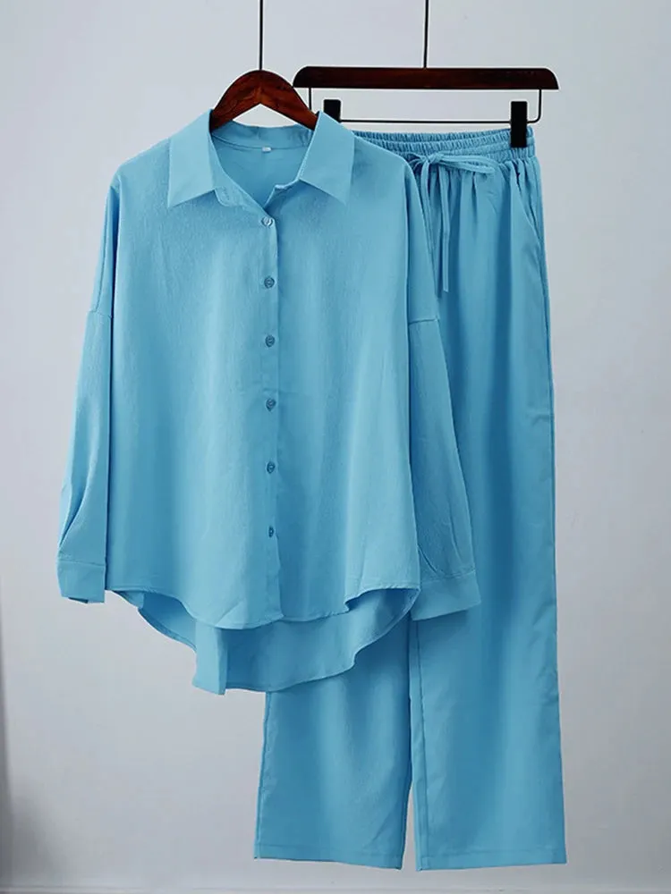 Two-Piece Set Top and Wide Leg Pants Loose Style Fall Outfits Clothes