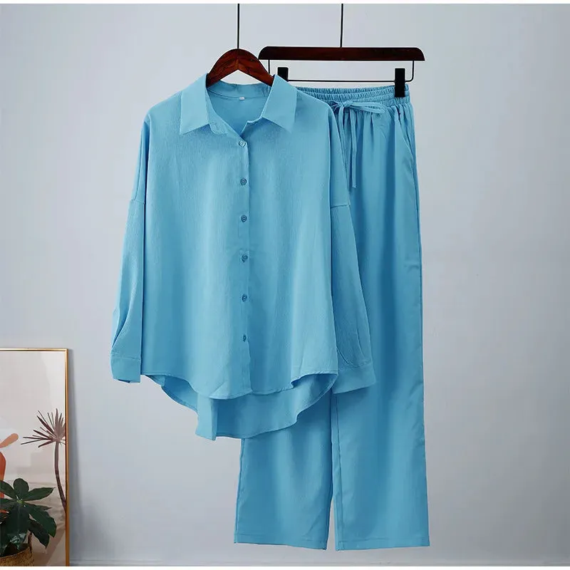 Two-Piece Set Top and Wide Leg Pants Loose Style Fall Outfits Clothes
