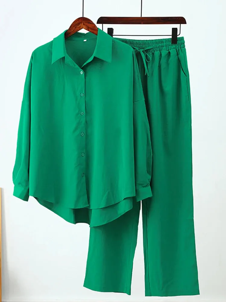 Two-Piece Set Top and Wide Leg Pants Loose Style Fall Outfits Clothes