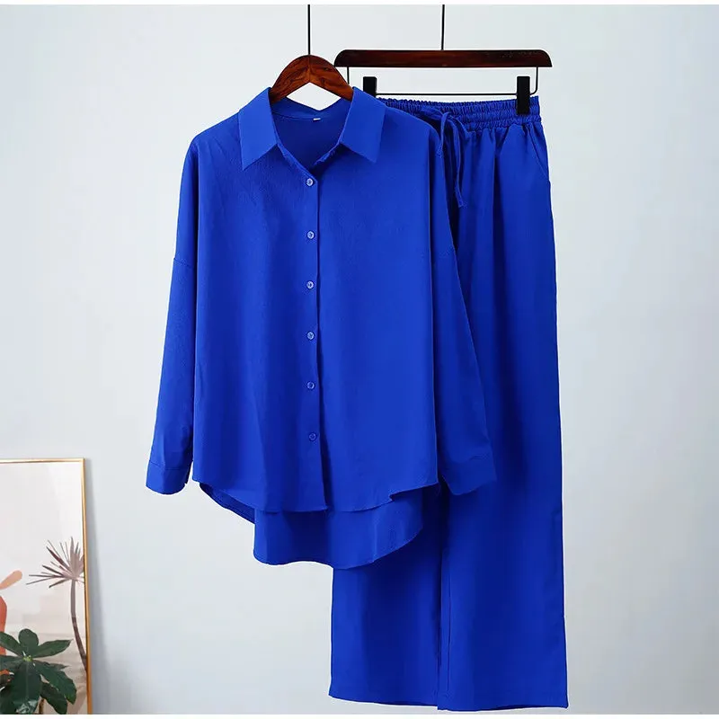 Two-Piece Set Top and Wide Leg Pants Loose Style Fall Outfits Clothes
